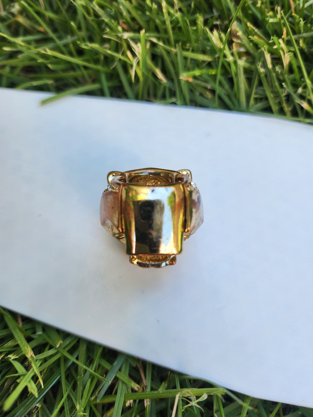 Gold Crystal Panther Head Ring, Fits SizeS 7 & Up. Easily Stretches! - Picture 6 of 7